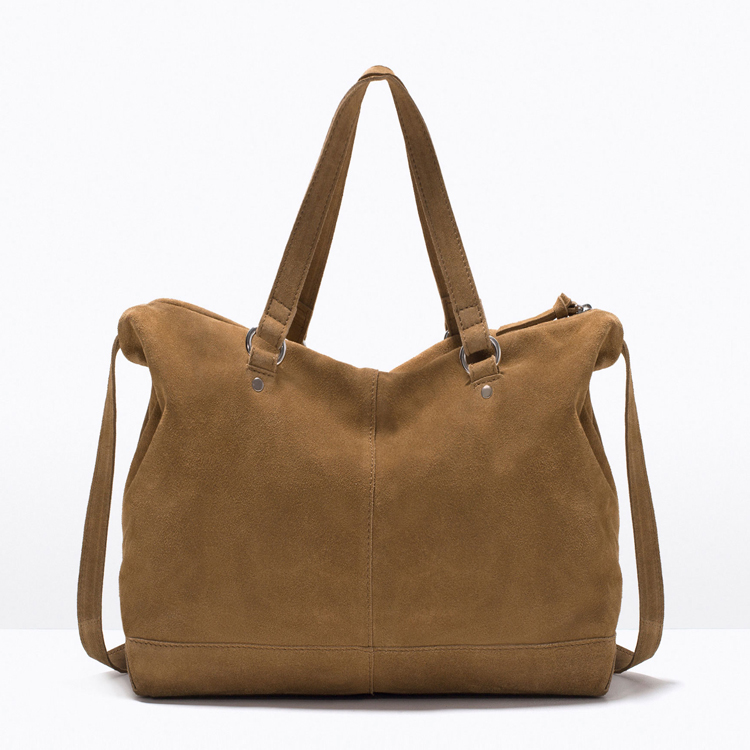 natural color suede leather and canvas lining messenger bag