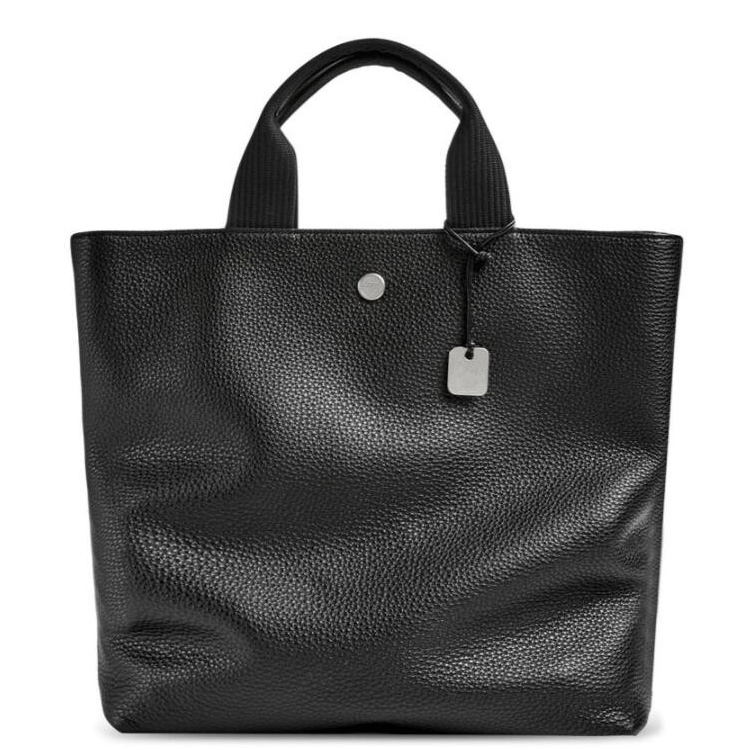 webbing handle black pebbled leather document tote bag